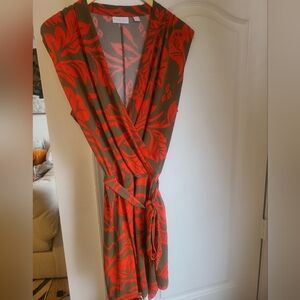 New York & Company Reddis Orange and Brown Floral Jumpsuit ~ XL